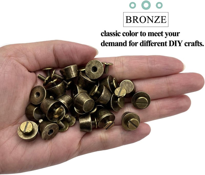 honigo 24 Pack Bronz Rivets Stud Handbag Purse Feet 1/2 inch Flat Head Metal Solid Brass Studs Screw Back Feet 12mm Buckle Spikes Leathercraft for Leather Bag Totes DIY Craft - Image 4